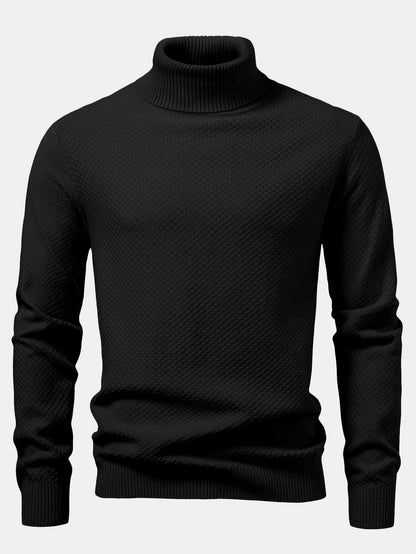 Checkerboard Textured Turtle Neck Sweater