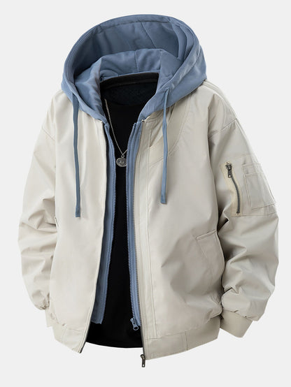 Contrast 2 In 1 Hooded Bomber Jacket