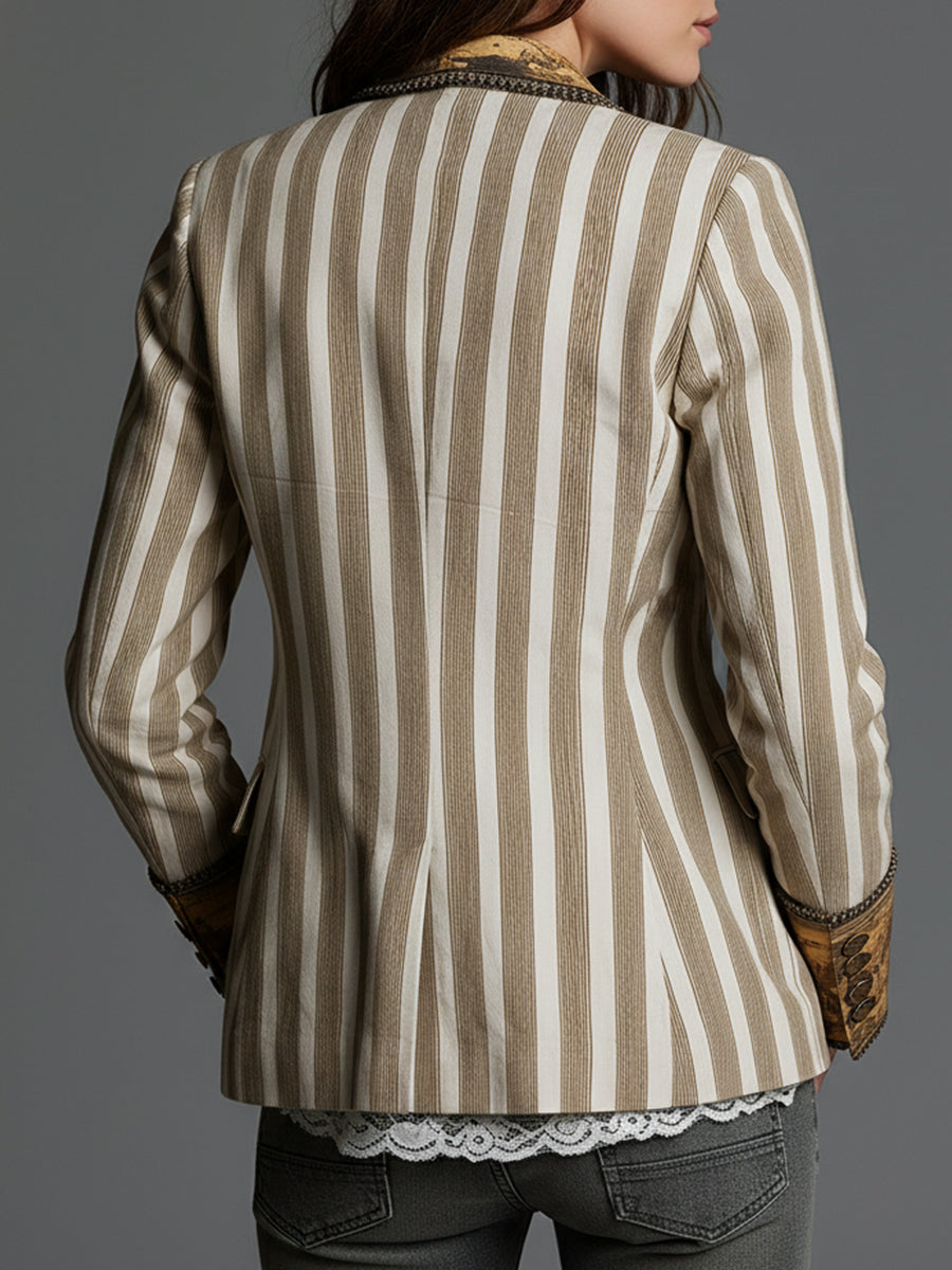 Women's Blazer with Lapels & Bohemian Striped Print