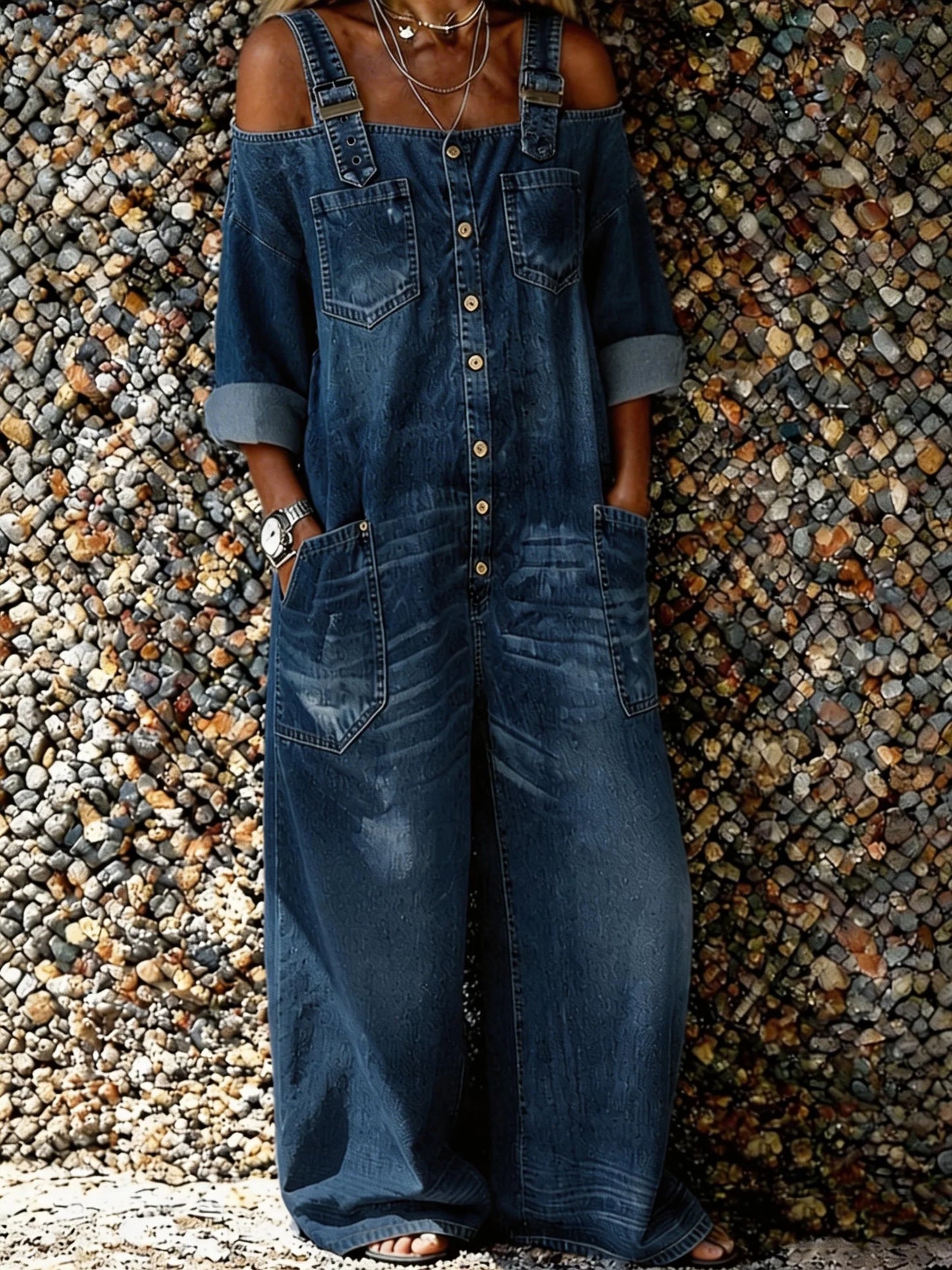 Camilla - Denim Dungaree Jumpsuit with Shoulder Straps