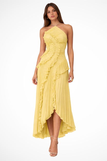 Sarah | Women’s Sleeveless Halter Backless Ruffled Maxi Summer Wedding Guest Dress
