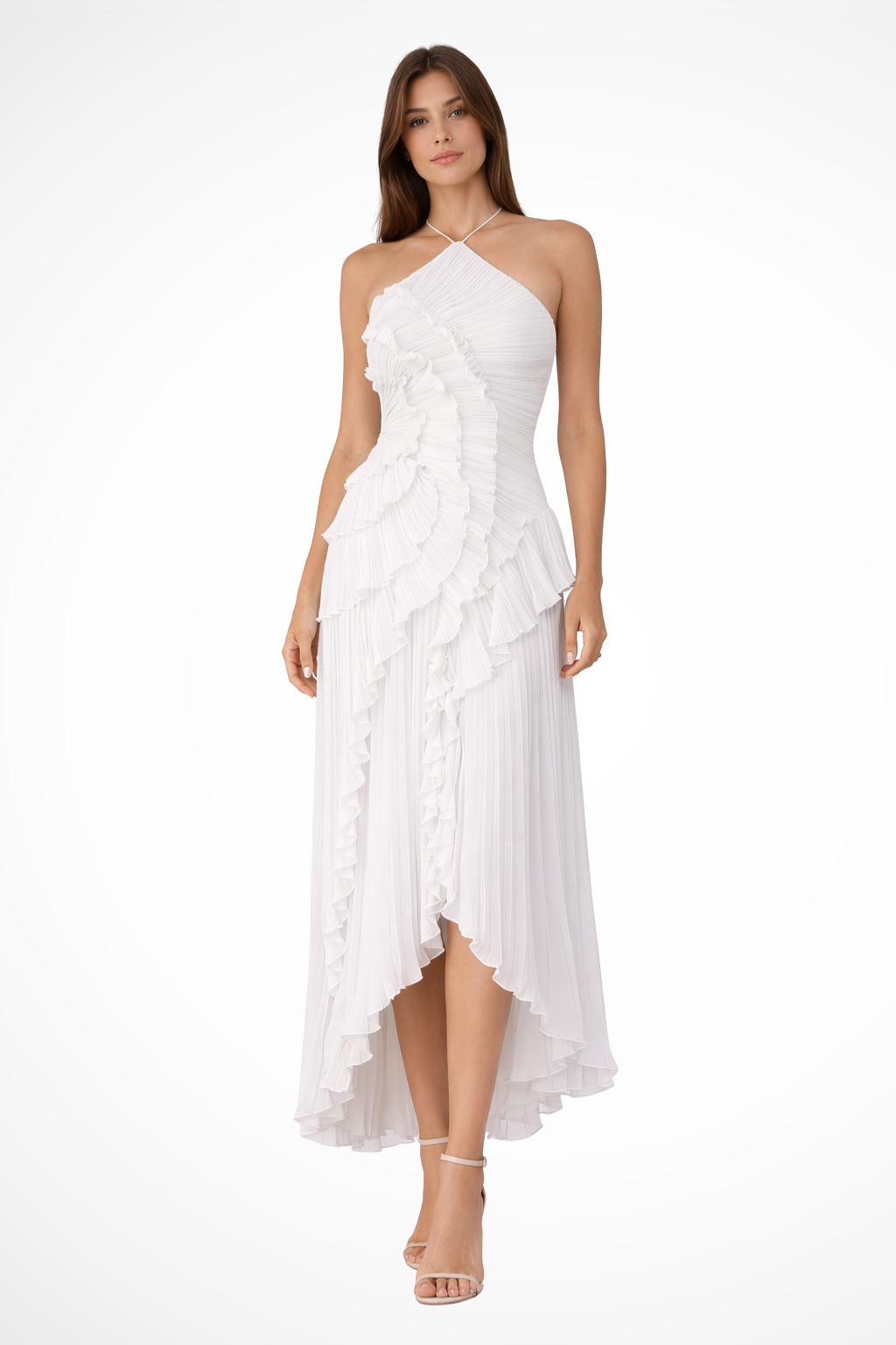 Sarah | Women’s Sleeveless Halter Backless Ruffled Maxi Summer Wedding Guest Dress