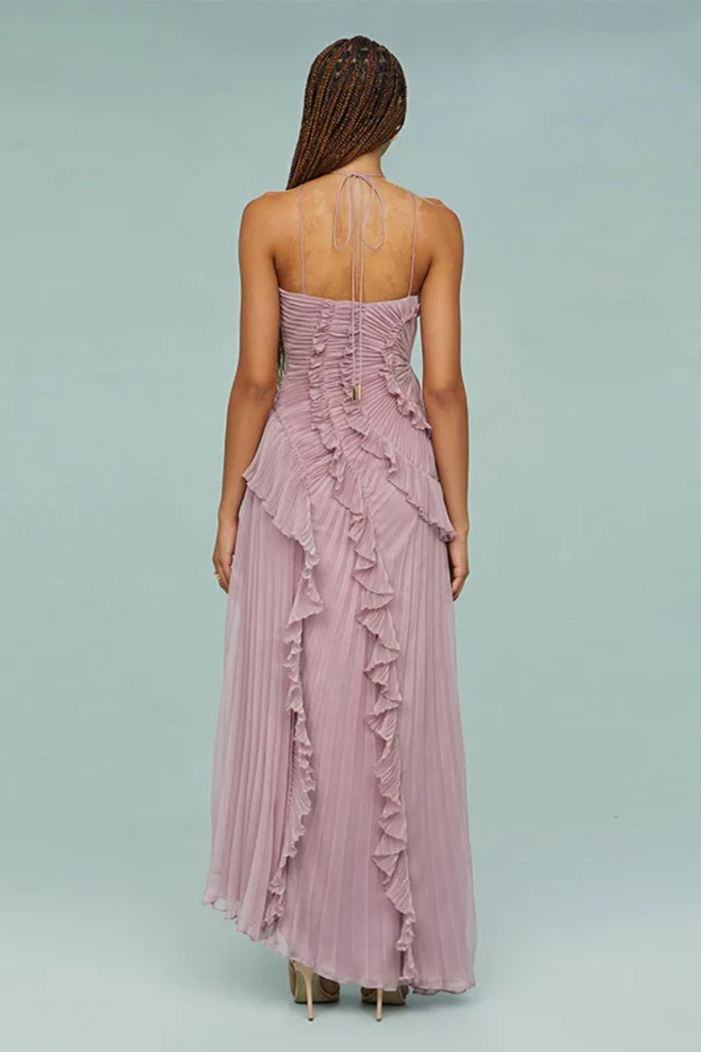 Sarah | Women’s Sleeveless Halter Backless Ruffled Maxi Summer Wedding Guest Dress