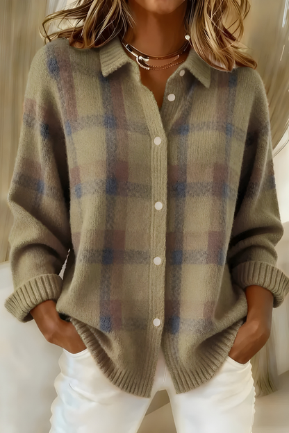 Elara™ | Soft Check Knit Cardigan