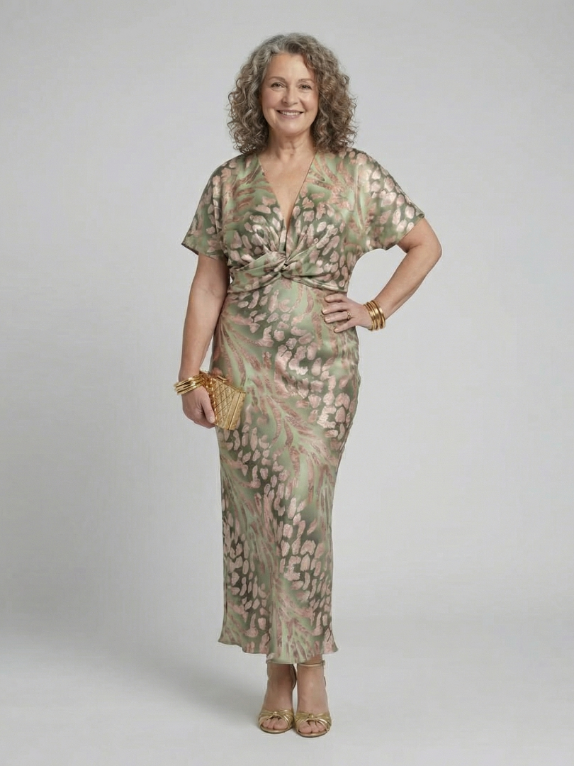 Bethany™  | Abstract Print V Neck Twist Waist Midi Dress