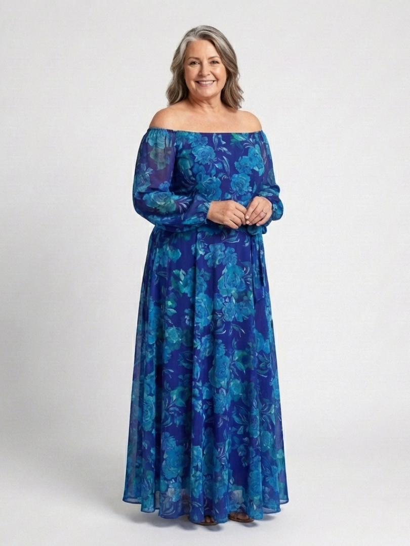 Ellis & Johnson™  | Off Shoulder Floral Maxi Dress