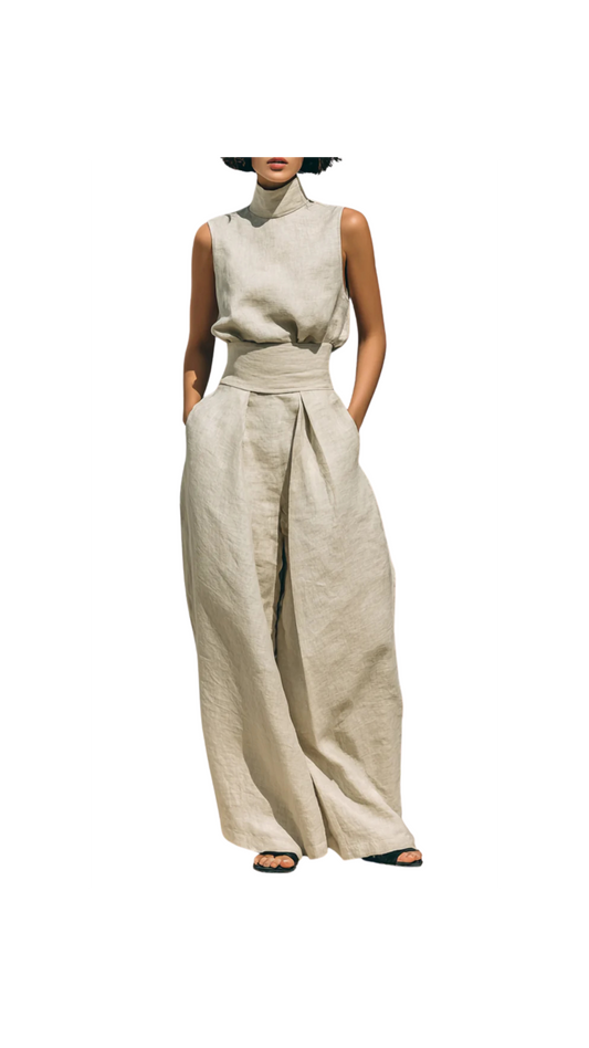 Minimalist Cotton & Linen Sleeveless Top and Wide-Leg Pants Set