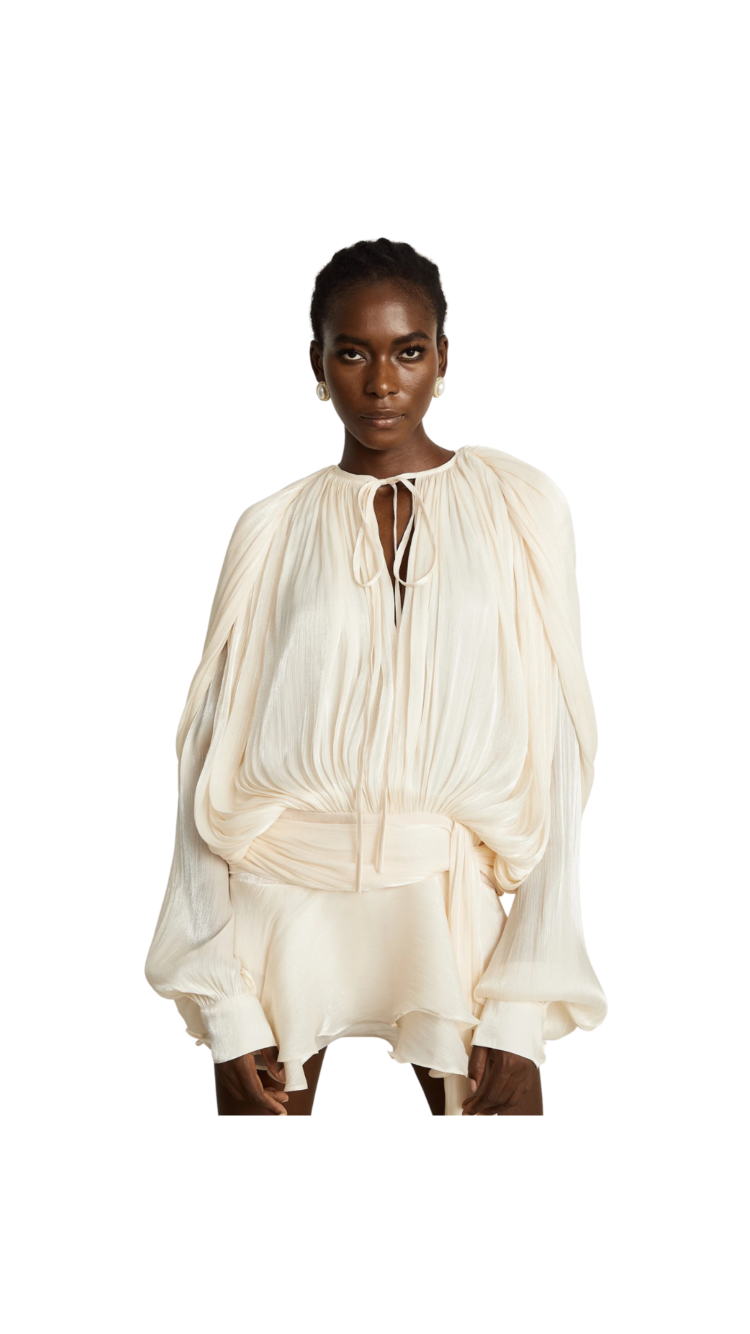Eugénie Neutral Fully Pleated Ruffled Mini Dress