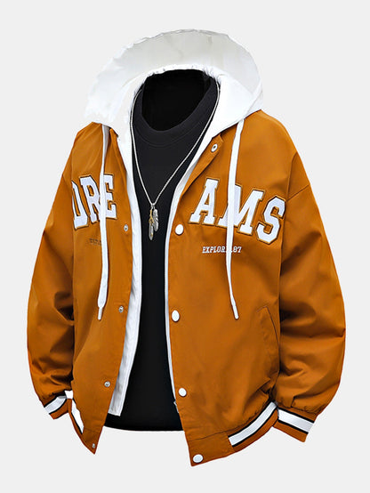Contrast 2 In 1 Hooded Baseball Jacket