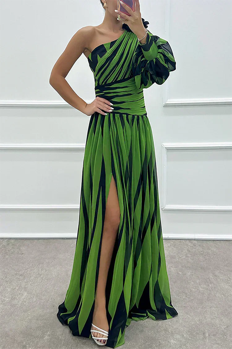 Ellis & Johnson™ | Elegant Striped Maxi Dress with One Shoulder