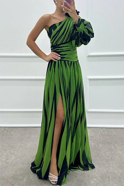 ARVELYNE™ | Elegant Striped Maxi Dress with One Shoulder