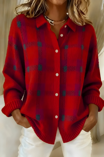 Elara™ | Soft Check Knit Cardigan