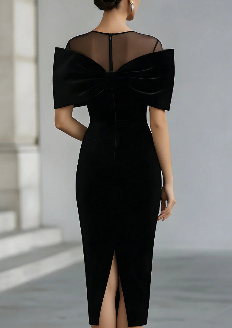 AERION | Black Velvet Midi Dress with Statement Bow