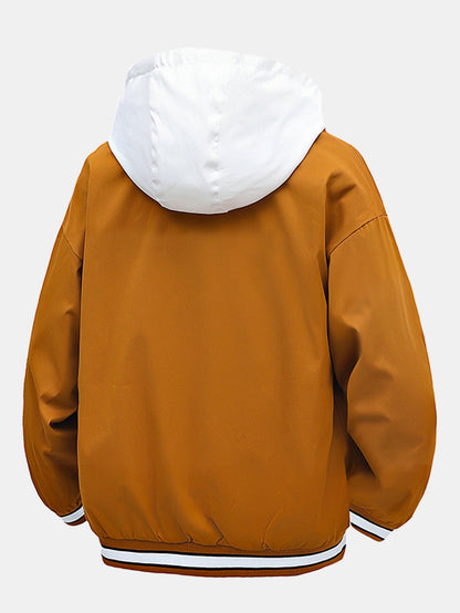 Contrast 2 In 1 Hooded Baseball Jacket