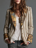 Women's Blazer with Lapels & Bohemian Striped Print