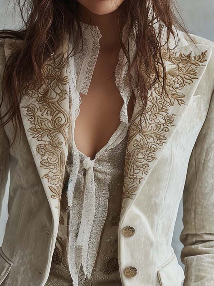 Ivory Embroidered Tailored Women's Blazer