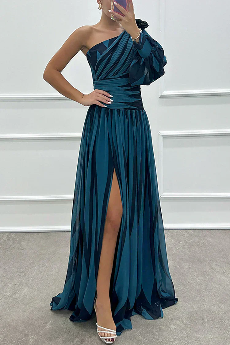 ARVELYNE™ | Elegant Striped Maxi Dress with One Shoulder