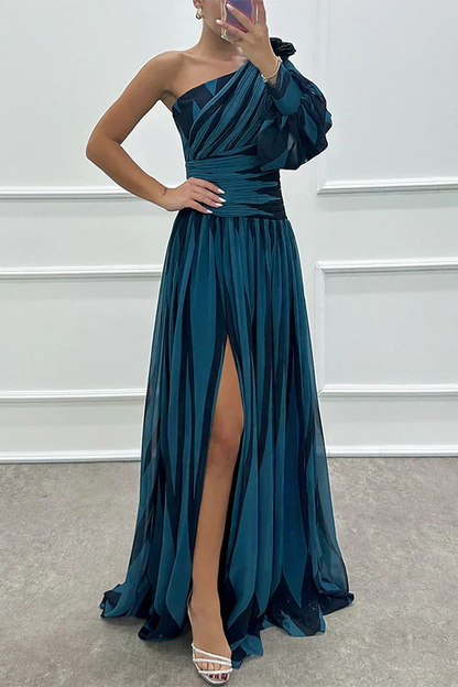 ARVELYNE™ | Elegant Striped Maxi Dress with One Shoulder
