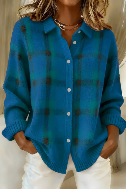 Elara™ | Soft Check Knit Cardigan