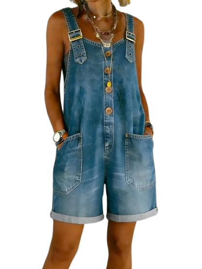 Emma - Denim Playsuit with Shoulder Straps