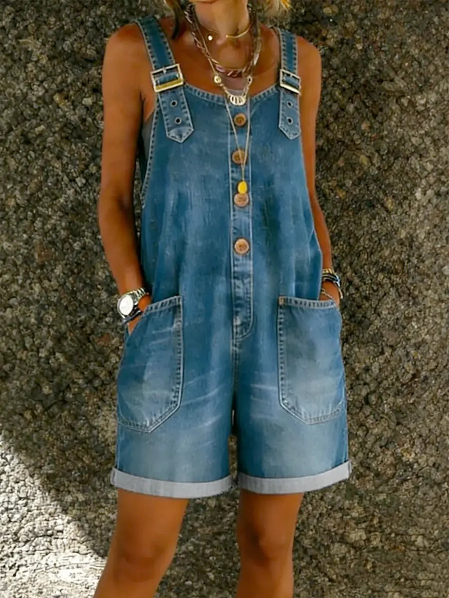 Emma - Denim Playsuit with Shoulder Straps
