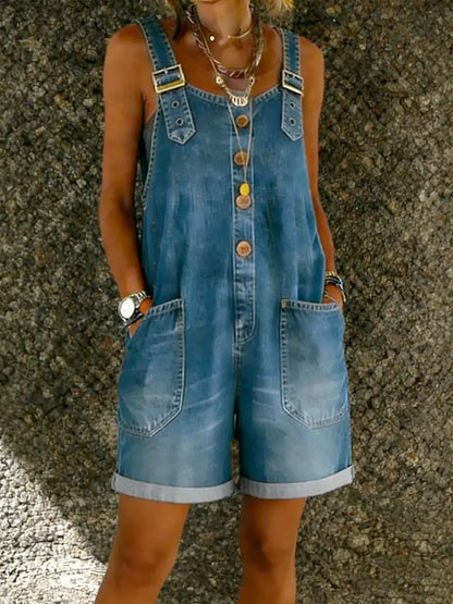 Emma - Denim Playsuit with Shoulder Straps