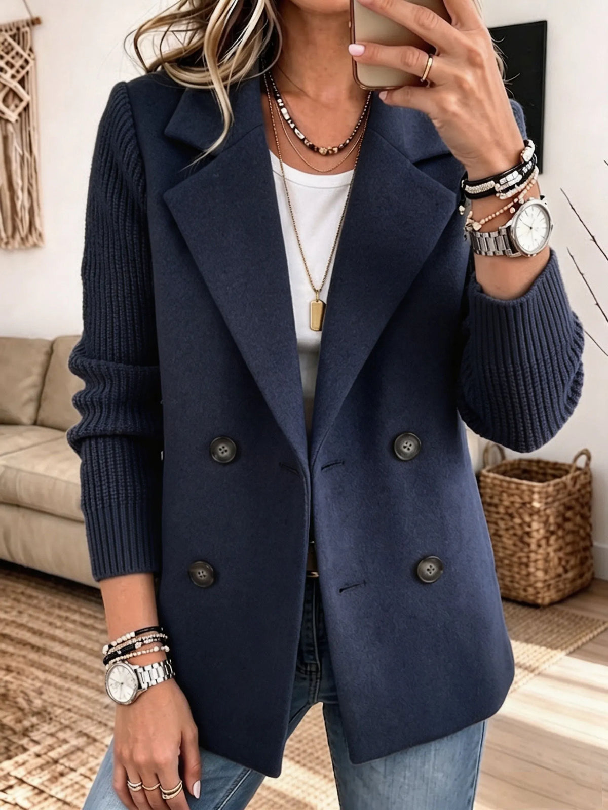 CLARA ELEGANT BLAZER WITH KNIT SLEEVES