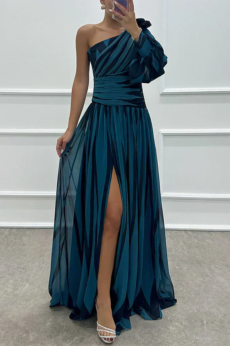 ARVELYNE™ | Elegant Striped Maxi Dress with One Shoulder