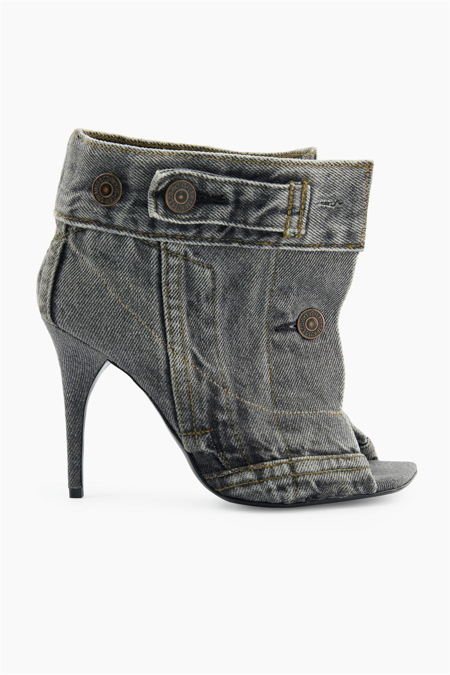 Sarah Denim Button Fish Mouth Sandal Bootie