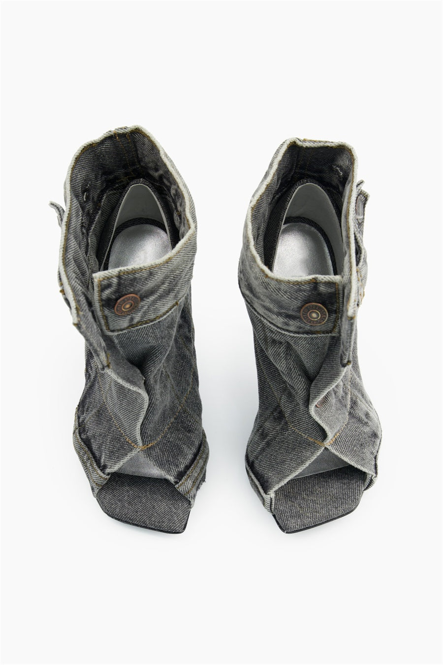 Sarah Denim Button Fish Mouth Sandal Bootie