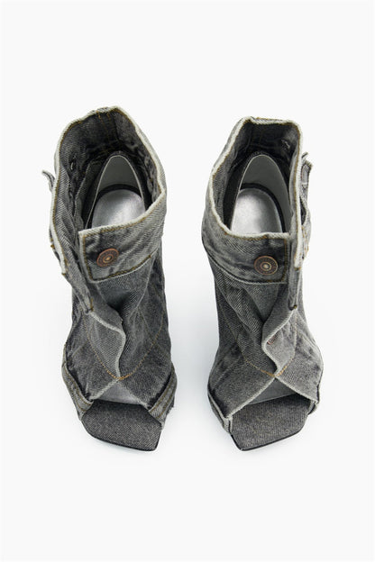 Sarah Denim Button Fish Mouth Sandal Bootie