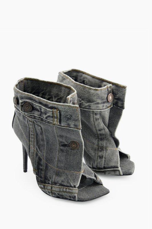 Sarah Denim Button Fish Mouth Sandal Bootie