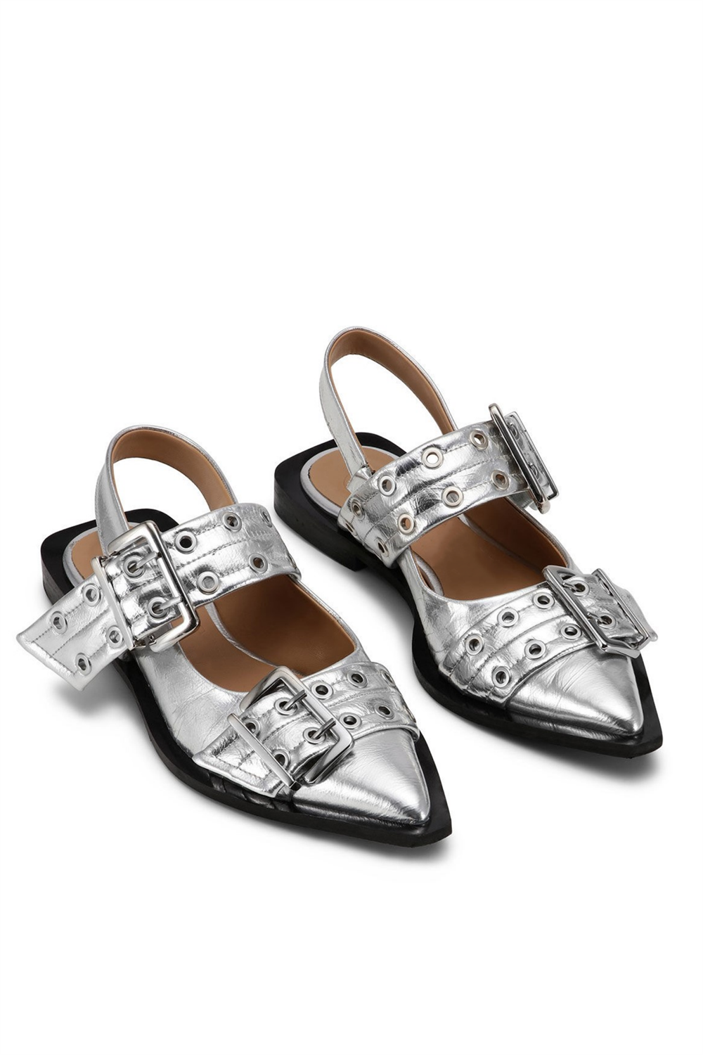 Emily Buckle Ballerinas - Silver