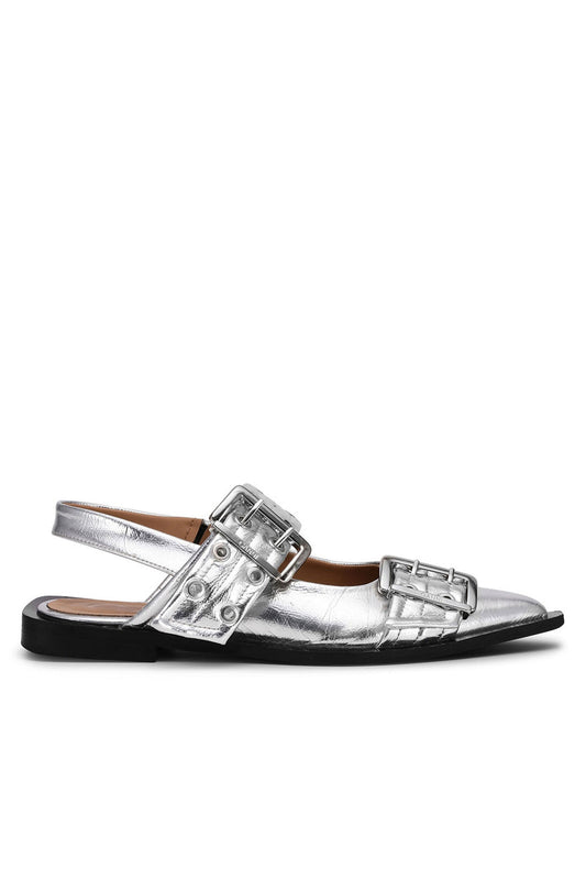 Emily Buckle Ballerinas - Silver