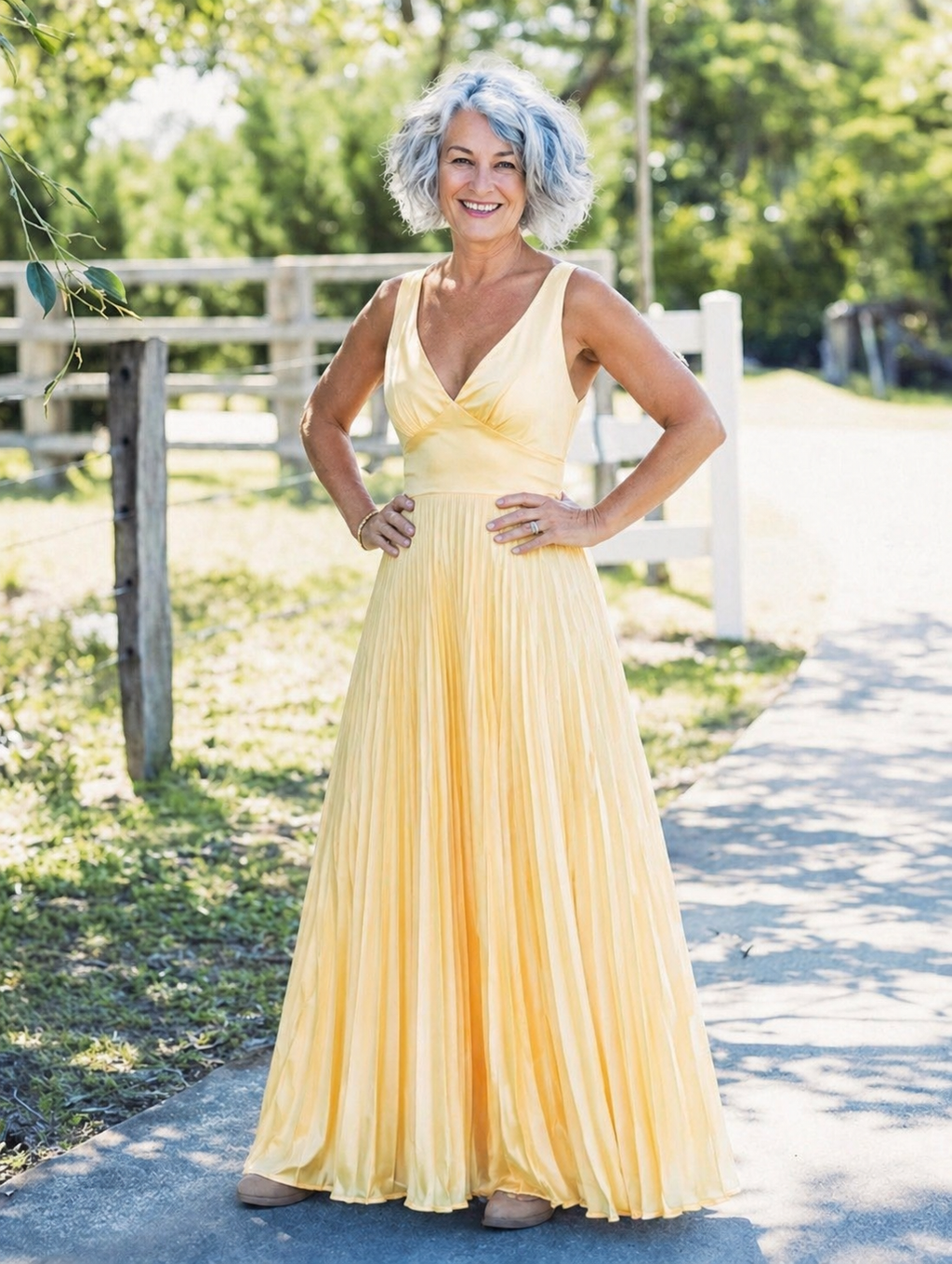 Bethany™  | Pleated V-Neck Maxi Dress