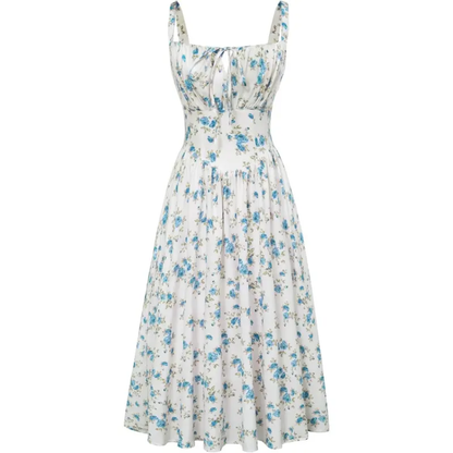 MAREN™ – Floral Print Tie-Waist Midi Dress