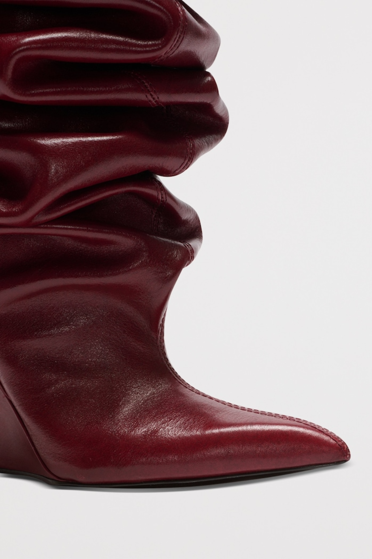 Aria Ruched Wedge Knee Hight Boots - Wine