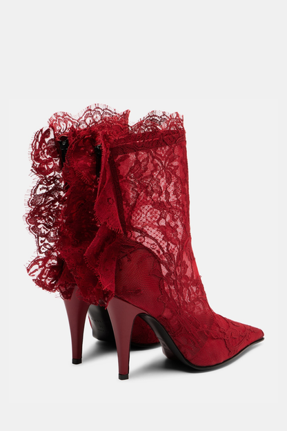 Charlotte Lace Ankle Boots - Red