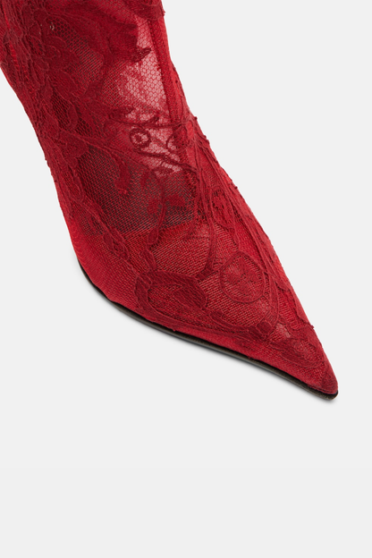 Charlotte Lace Ankle Boots - Red