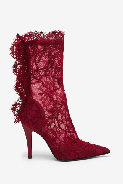 Charlotte Lace Ankle Boots - Red