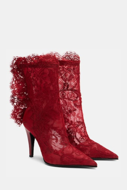 Charlotte Lace Ankle Boots - Red