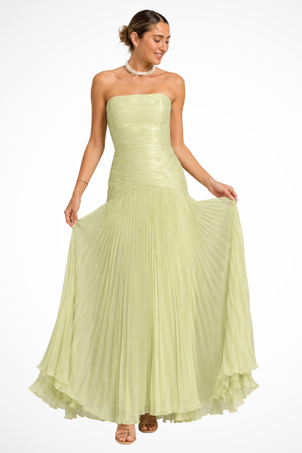 Celeste | Women’s Strapless Pleated Drop Waist Maxi Dress