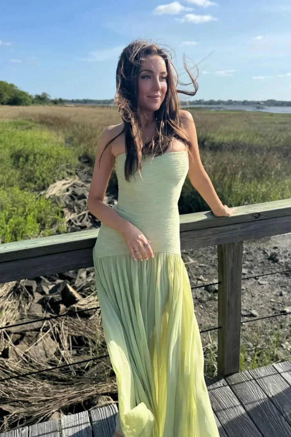 Celeste | Women’s Strapless Pleated Drop Waist Maxi Dress