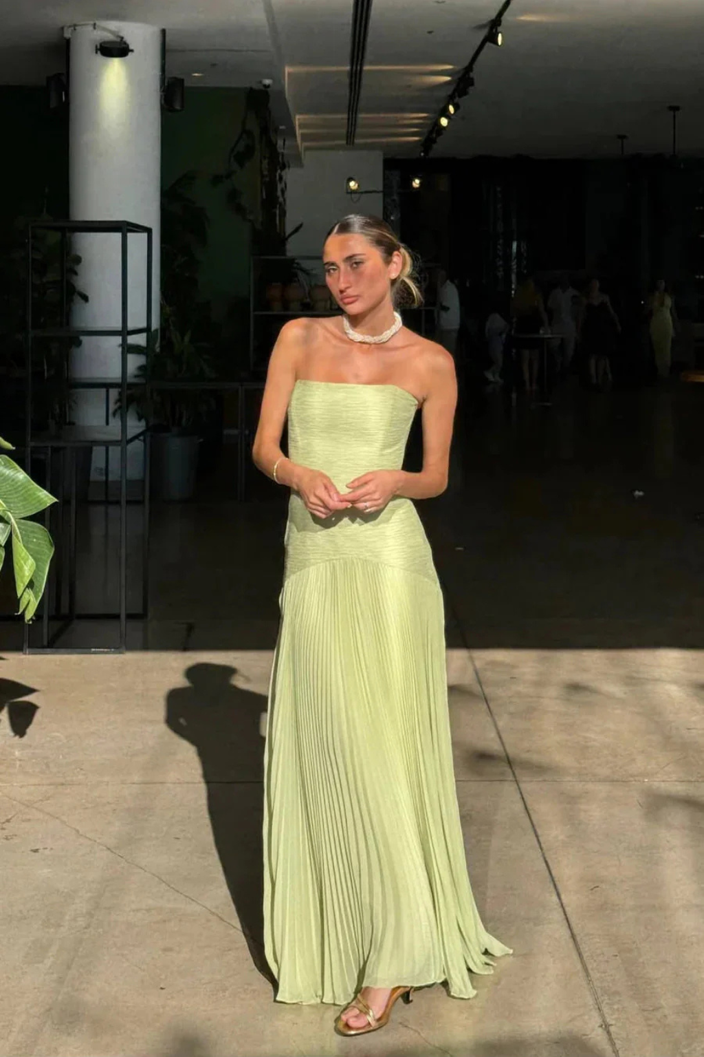 Celeste | Women’s Strapless Pleated Drop Waist Maxi Dress