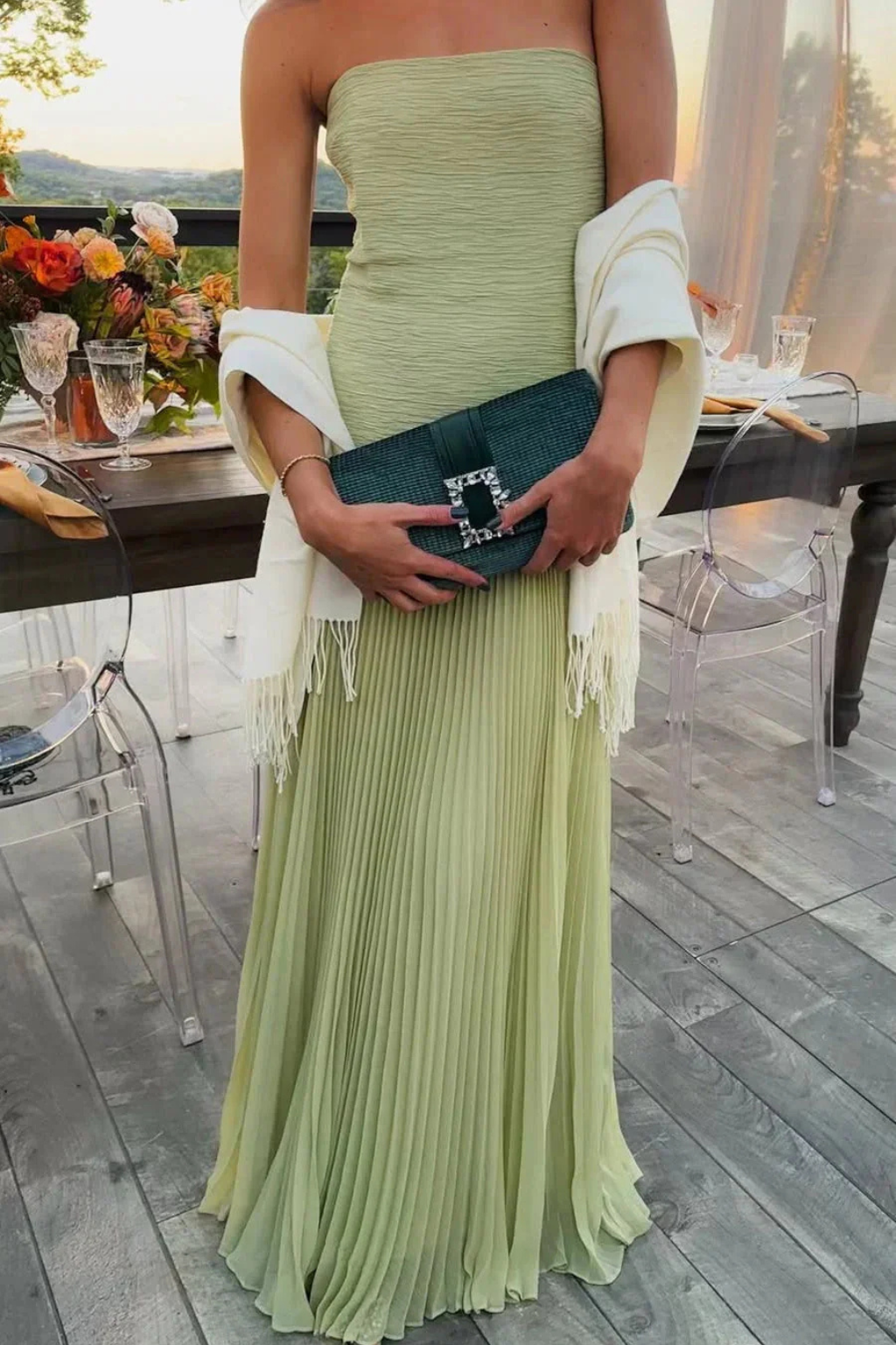 Celeste | Women’s Strapless Pleated Drop Waist Maxi Dress