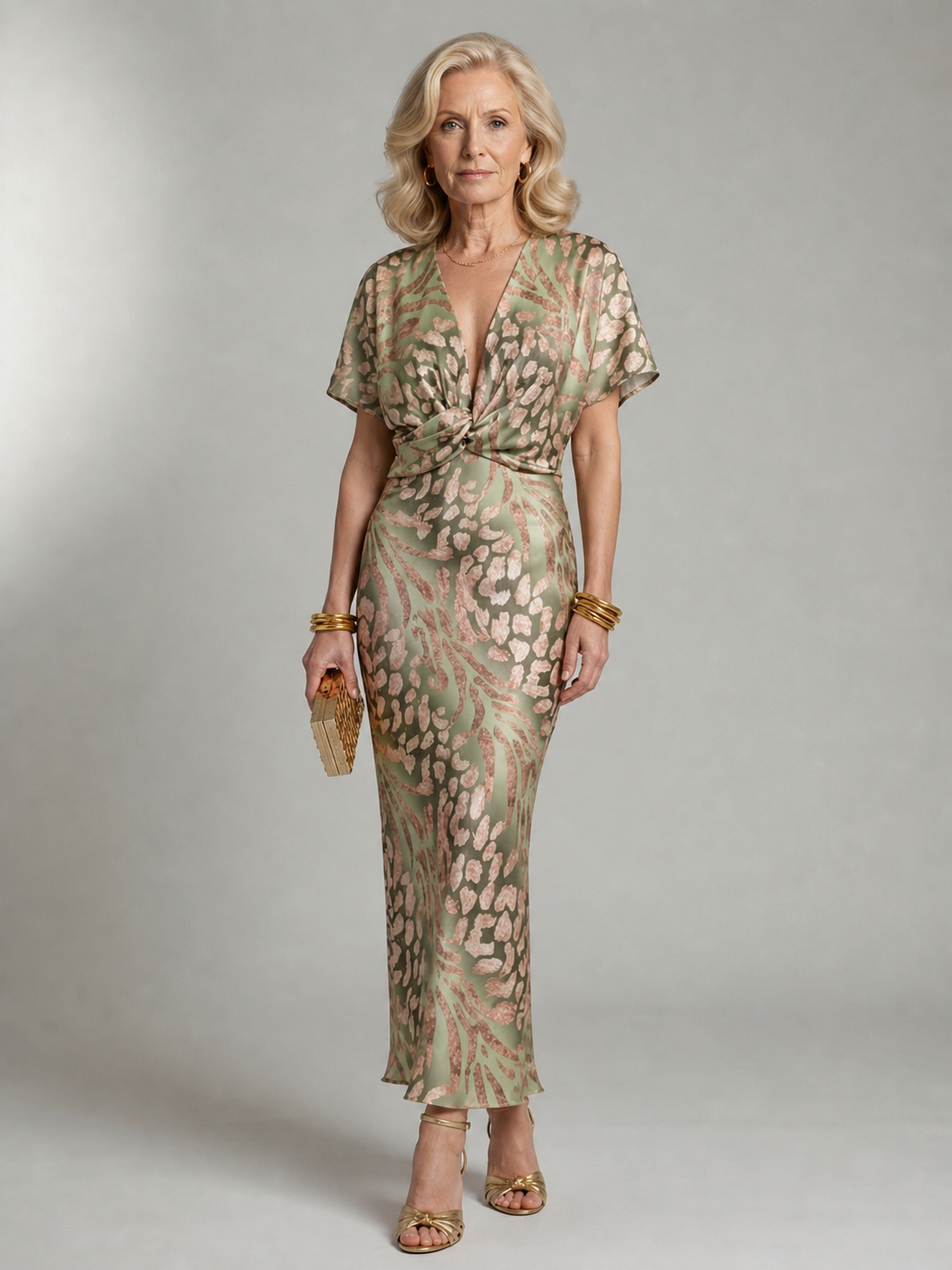 Bethany™  | Abstract Print V Neck Twist Waist Midi Dress