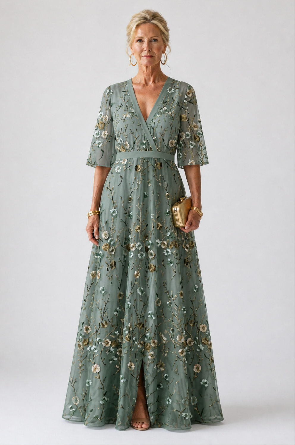Bethany™  | Floral V Neck Short Sleeve Maxi Dress