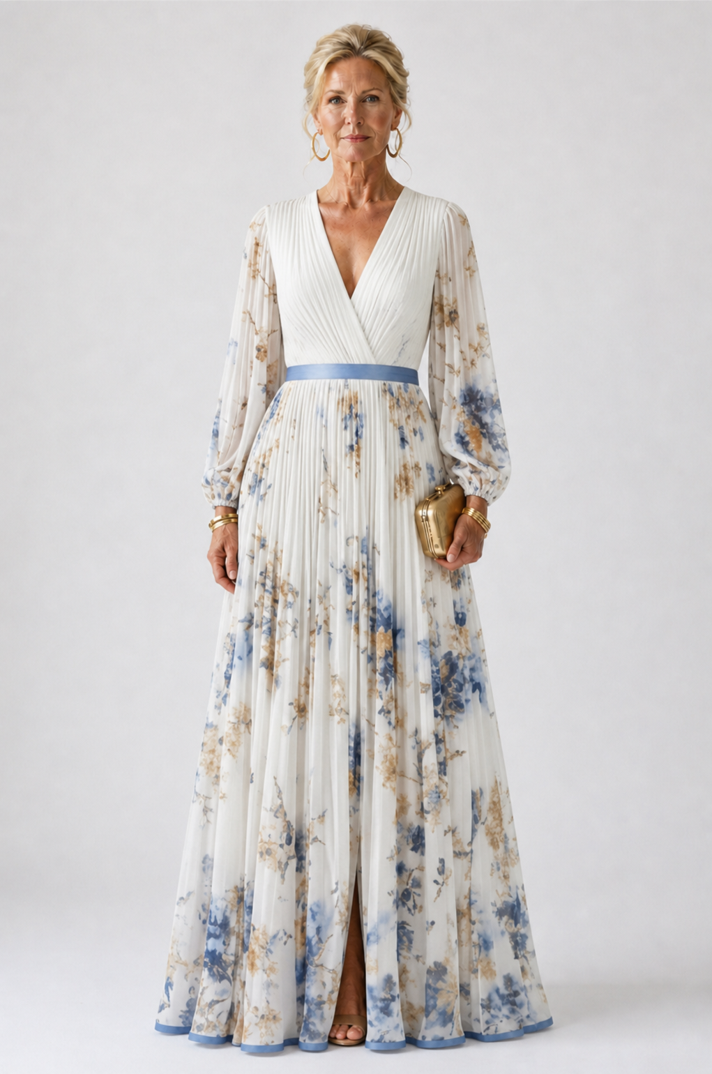 Emma™  | Long Sleeve V Neck Floral Maxi Dress