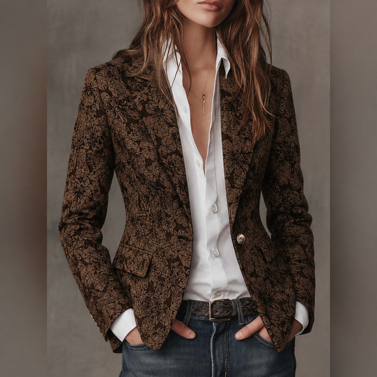 Fitted Women's Paisley Jacquard Blazer