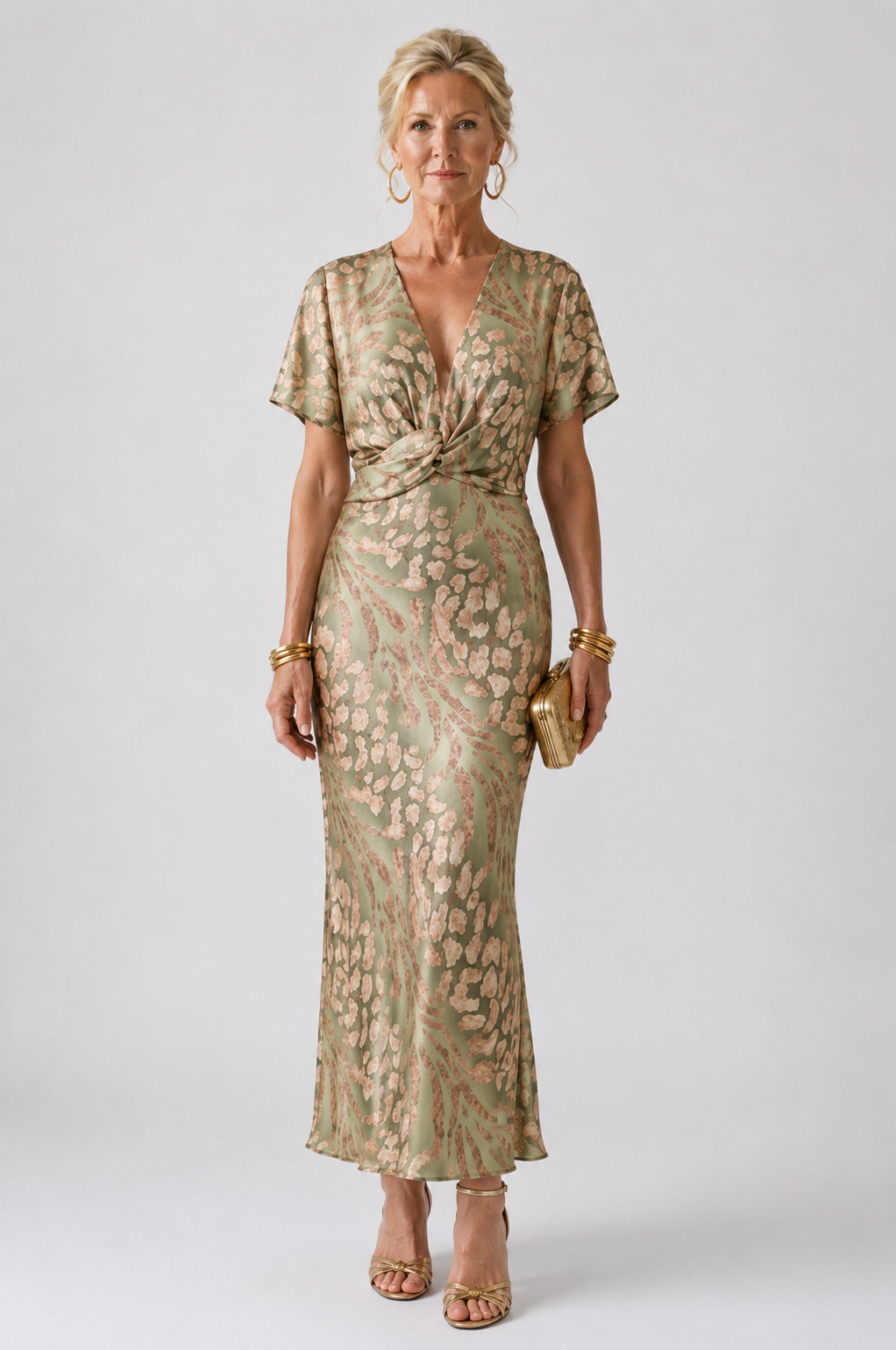 Bethany™  | Abstract Print V Neck Twist Waist Midi Dress
